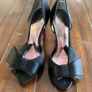 Paris Hilton Black Satin Bow Heels